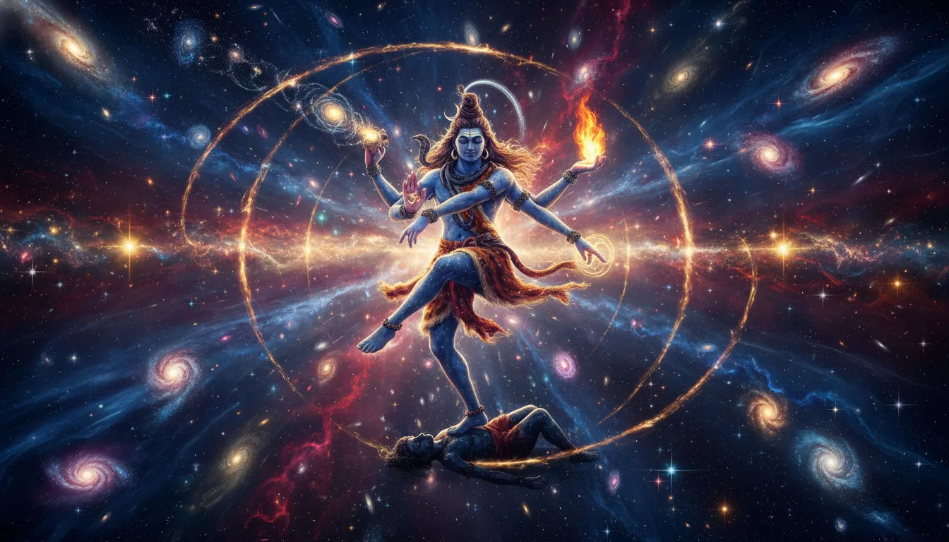 Lord Shiva cosmic dance in space with planets spiritual artwork