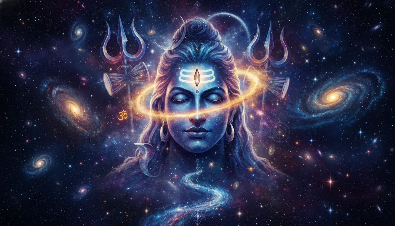 cosmic face of Lord Shiva with divine spiritual energy glow
