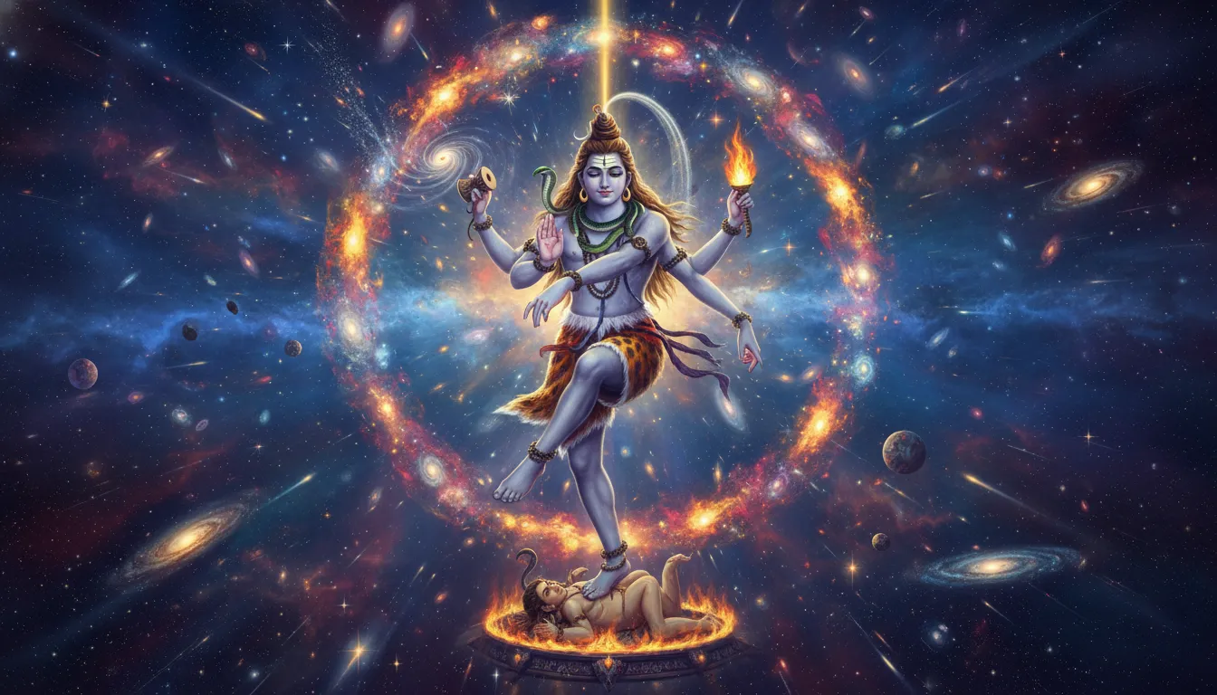 Lord Shiva cosmic dance in space with planets spiritual artwork