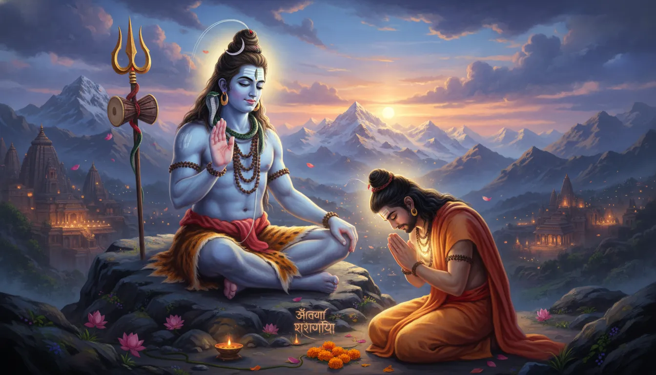 lord shiva blessing devotee with om symbol divine light