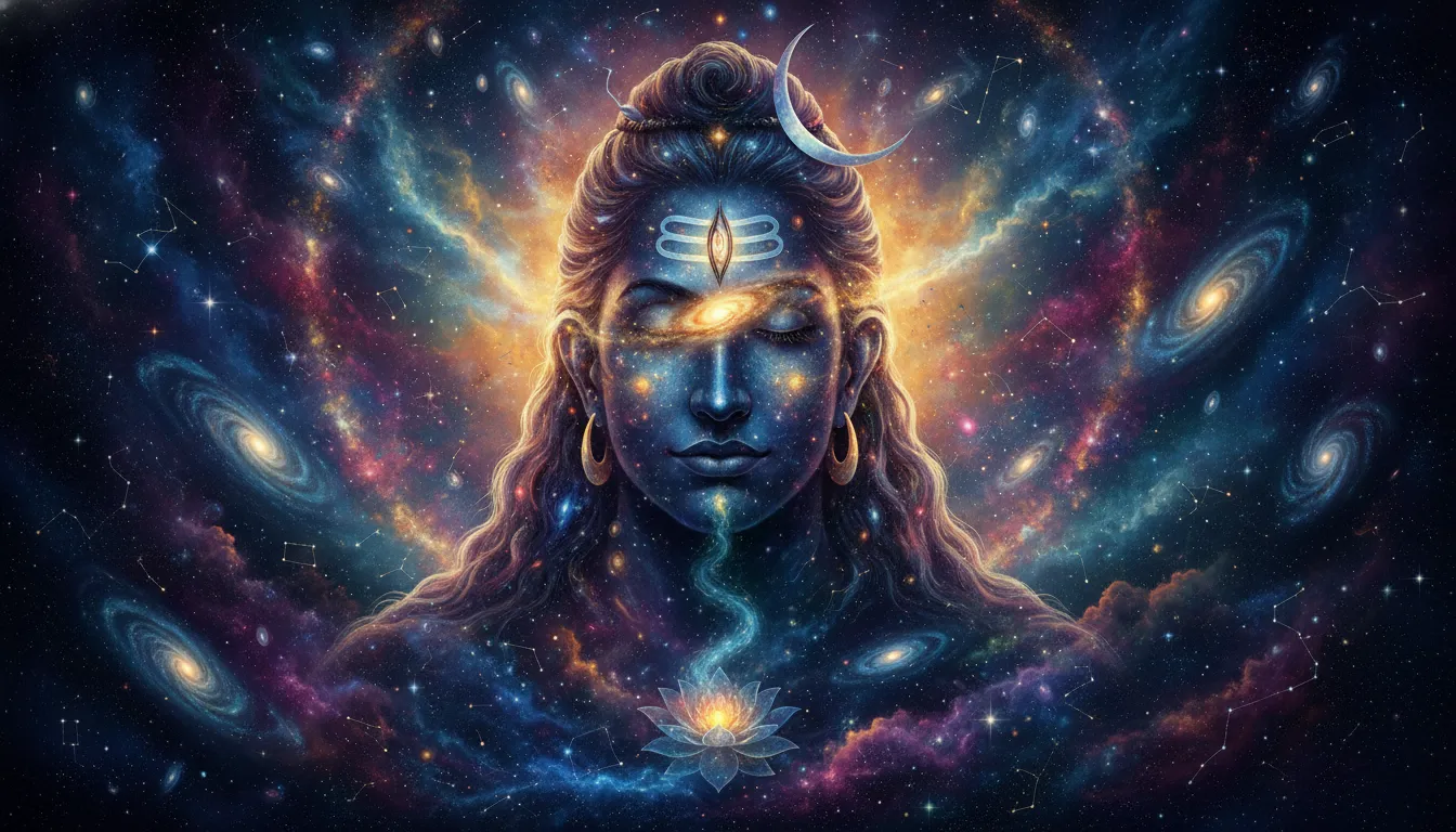 cosmic face of Lord Shiva with divine spiritual energy glow