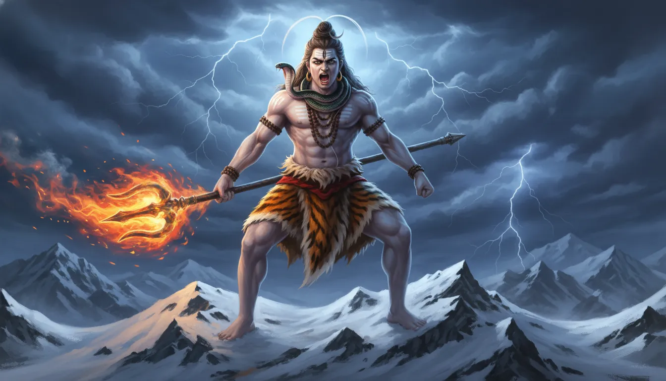 Lord Shiva angry wallpaper holding a powerful flaming trident