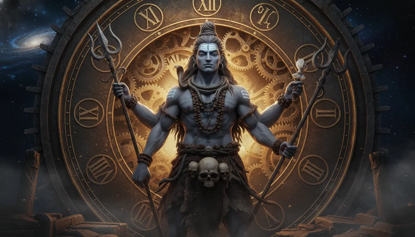 Lord Shiva Mahakal images 3d hd 1080p download with clock motif.