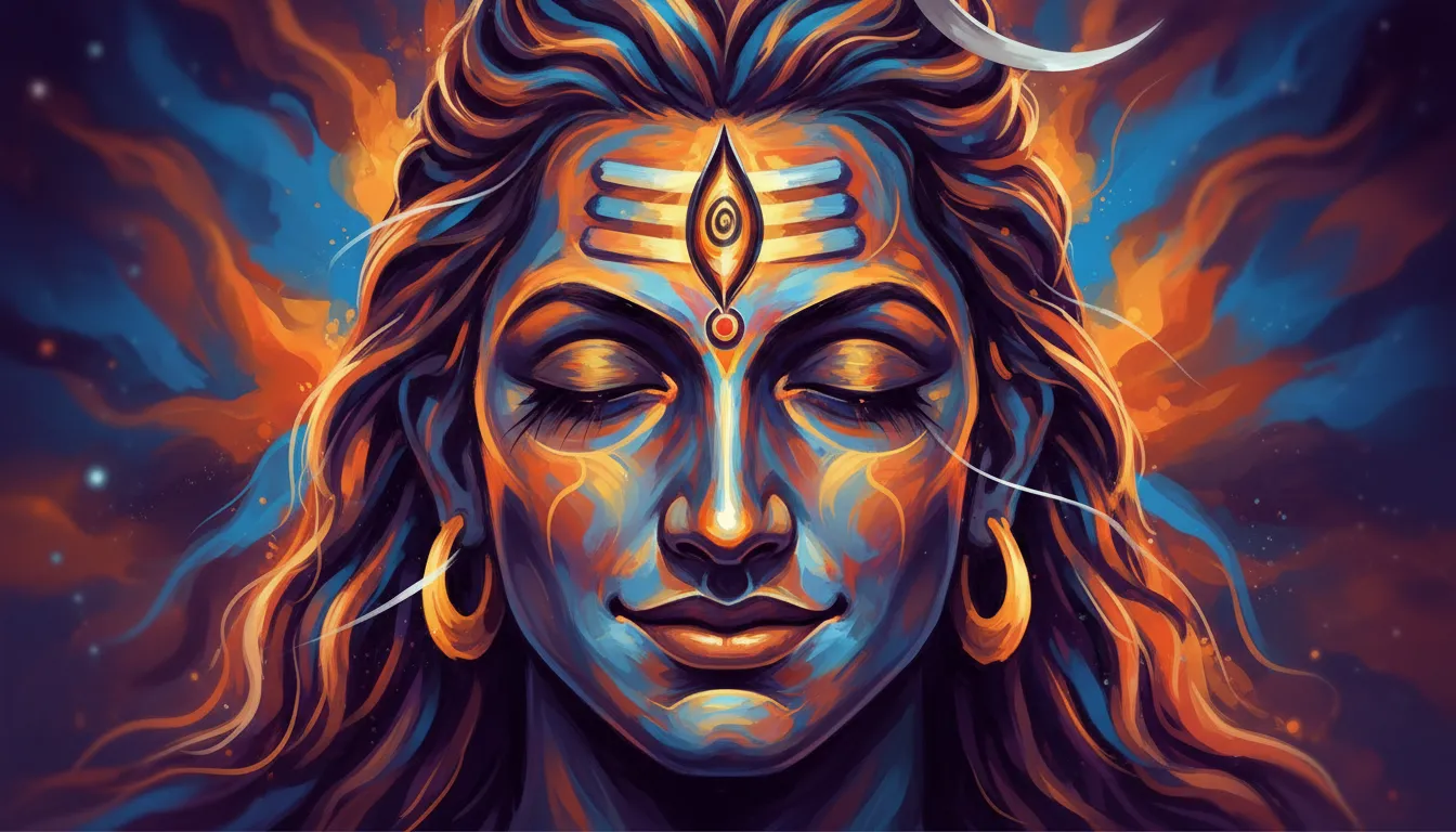 A colorful and artistic abstract representation of Lord Shiva’s face in 1080p resolution.