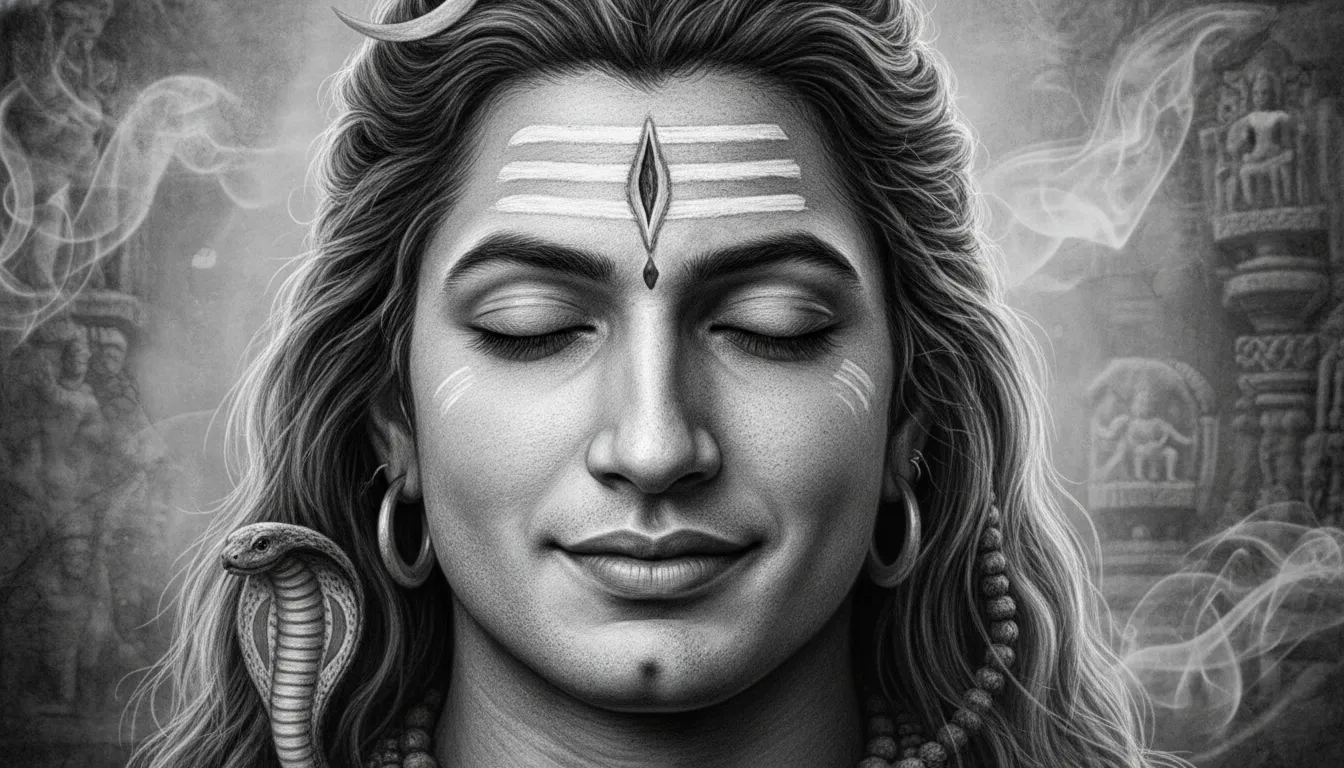 Close-up black and white HD portrait of Lord Shiva face
