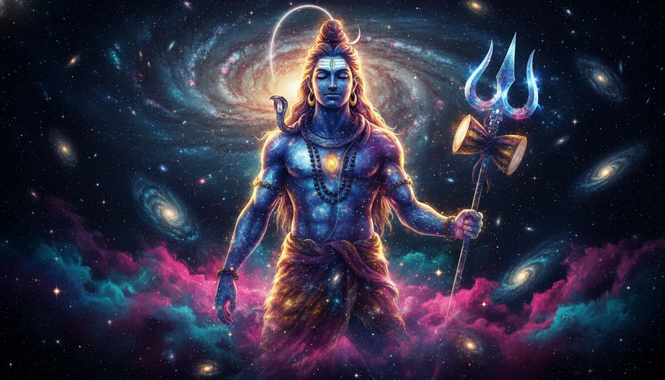 Lord Shiva’s divine form in space with stars and galaxies 1080p.