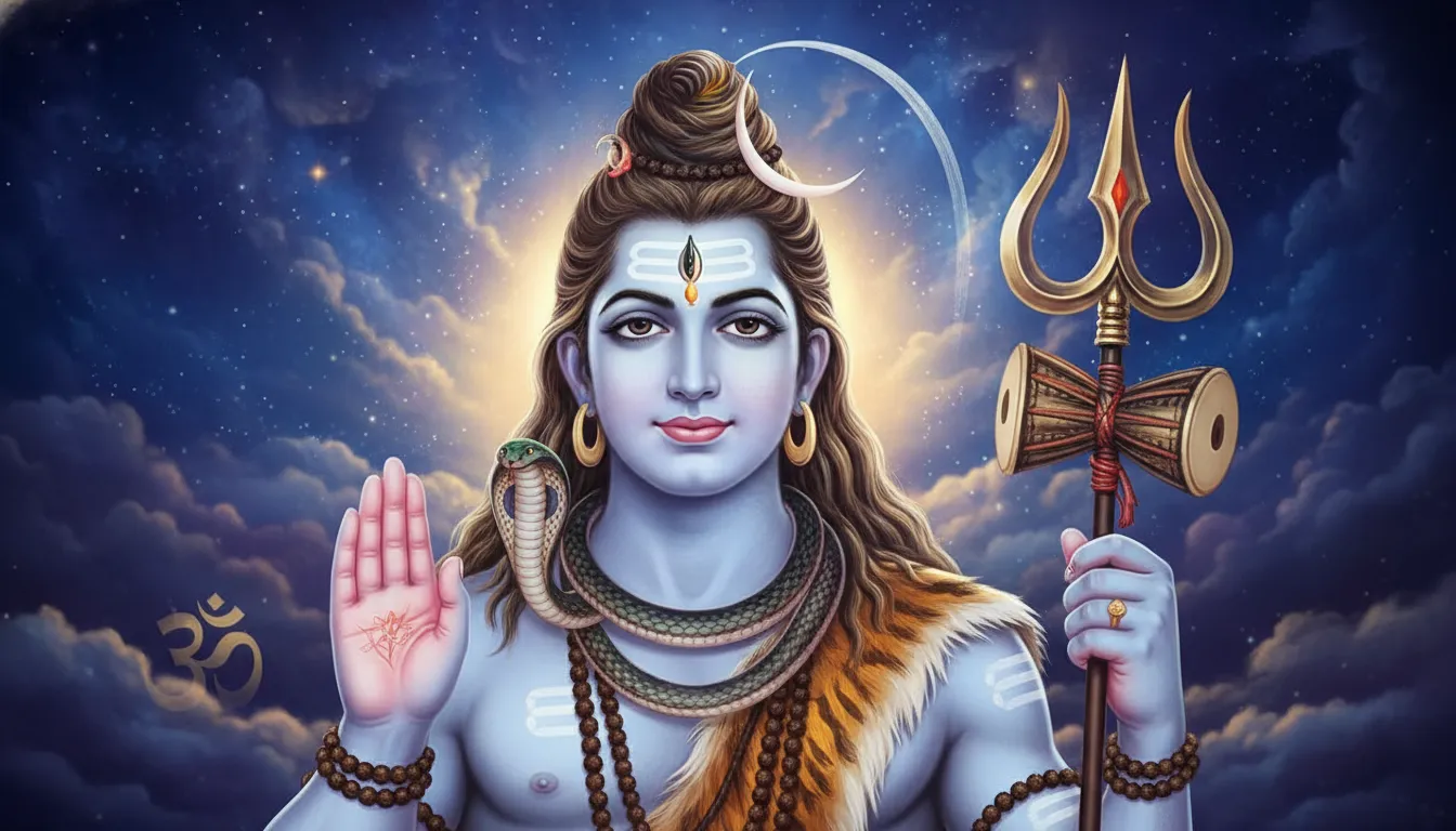 Lord Shiva close up face blessing hand spiritual portrait
