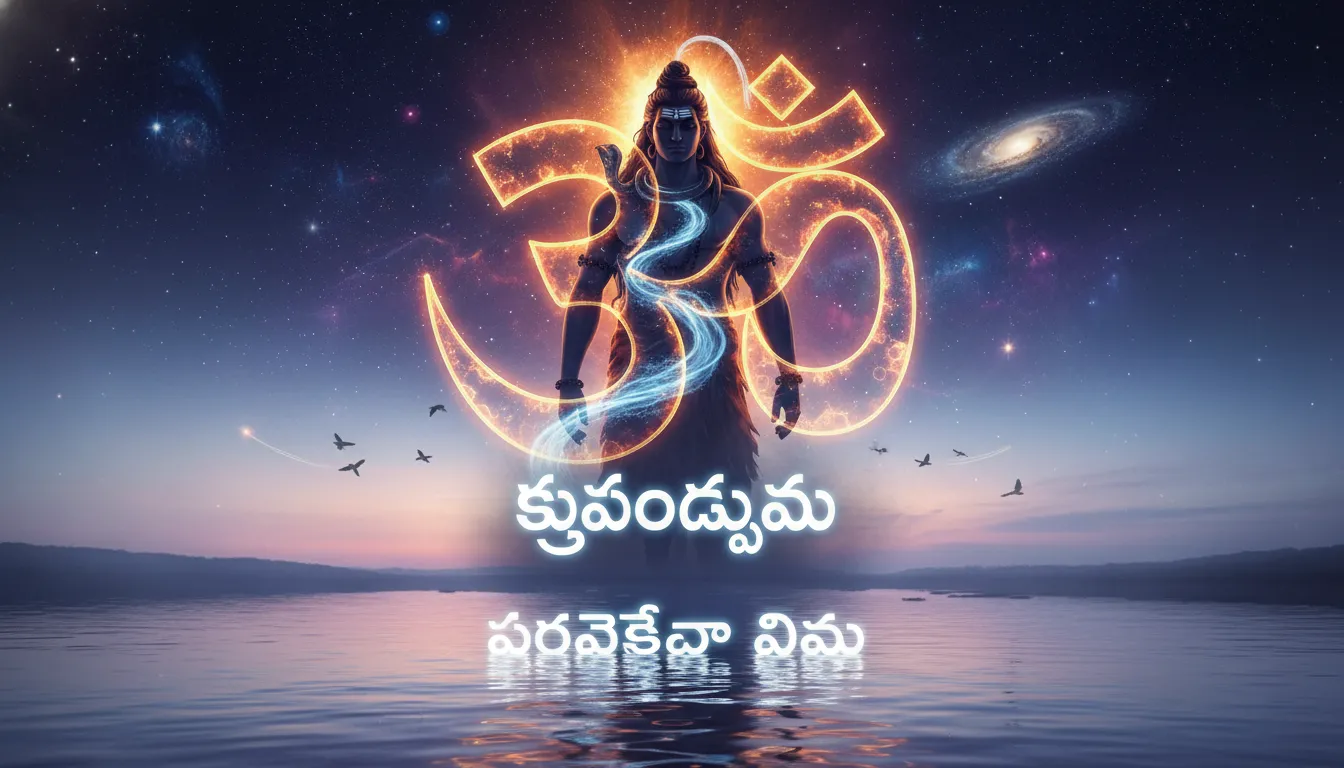 Lord Shiva with Ganga river flowing from his hair and Telugu morning quotes.