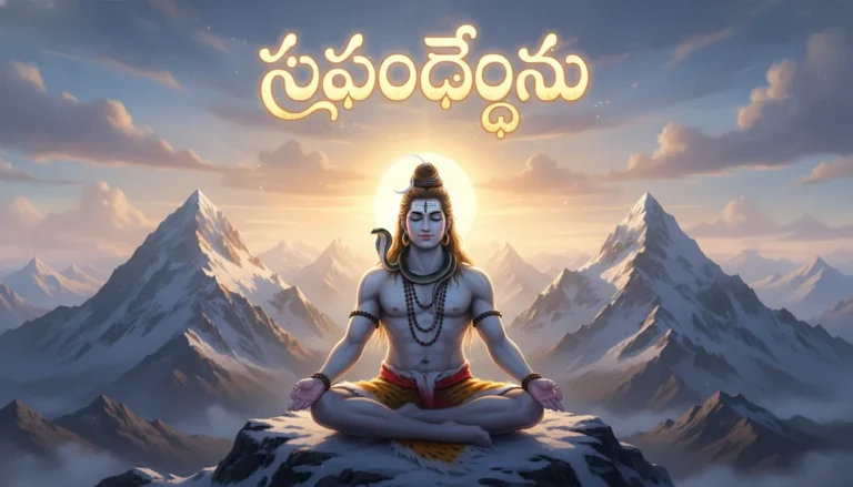 Lord Shiva meditating on Mount Kailash during sunrise with Telugu Shubhodayam greeting.