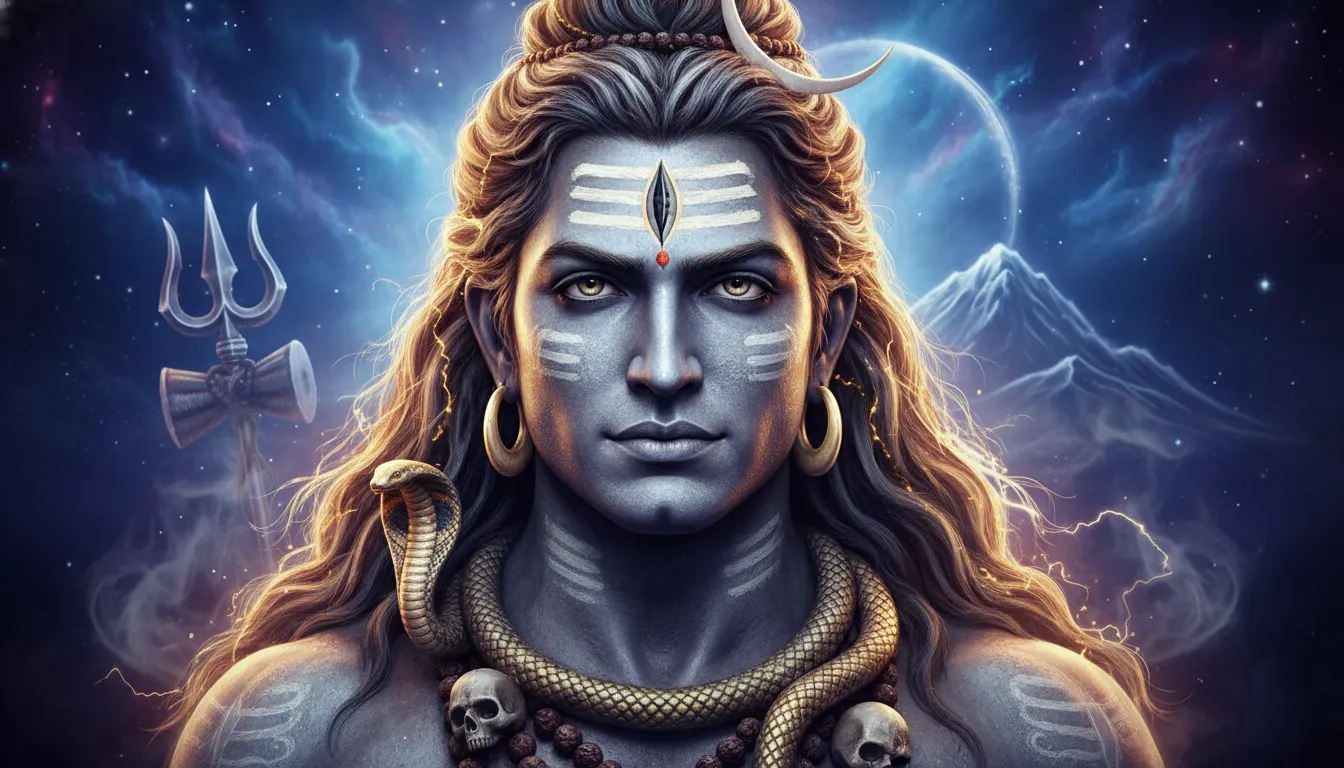Mahadev Lord Shiva portrait with intense devotional background
