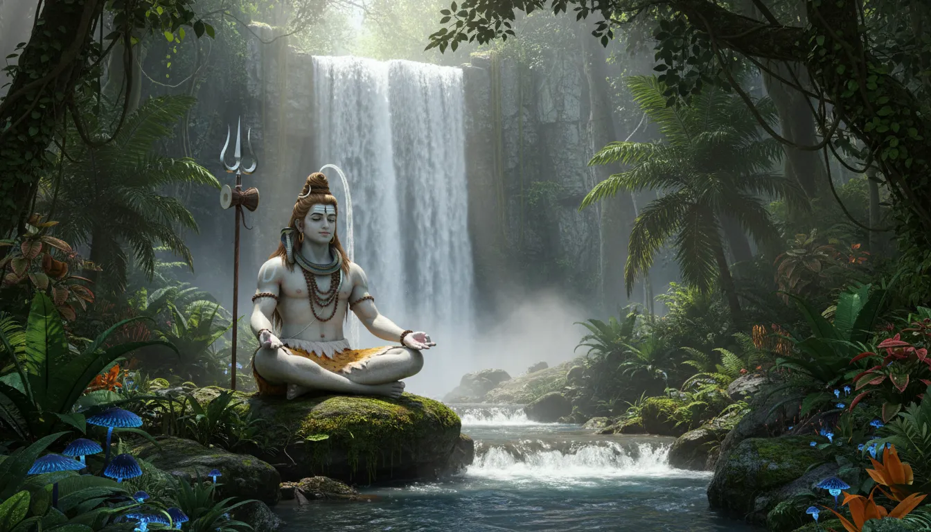 Lord Shiva sitting in a 3D forest background hd 1080p.