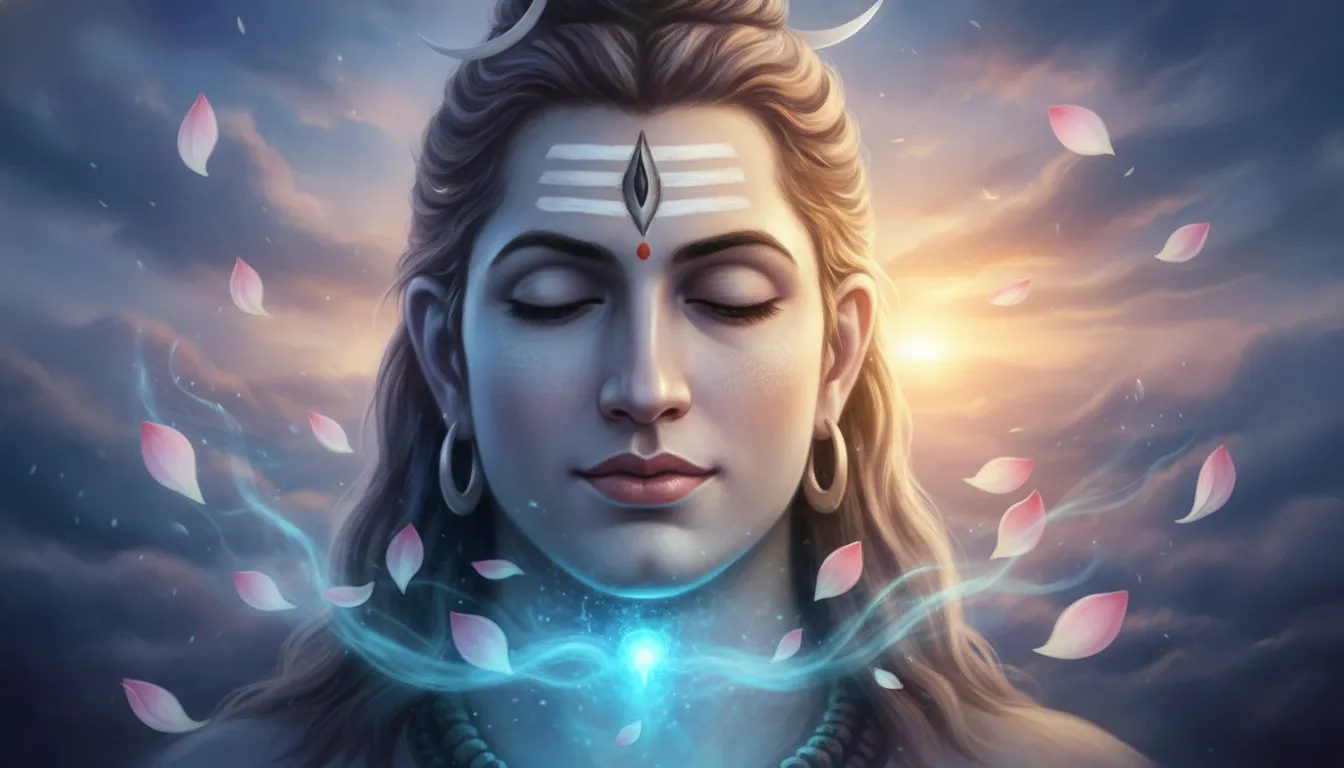 Lord Shiva with a glowing blue neck and serene expression, high-quality spiritual wallpaper 1080p.