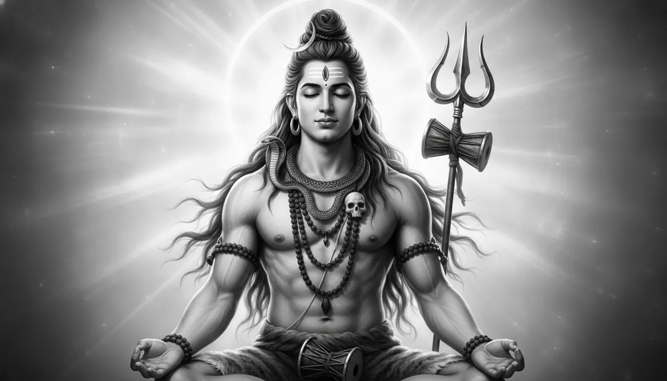 Lord Shiva with crescent moon in black and white HD design