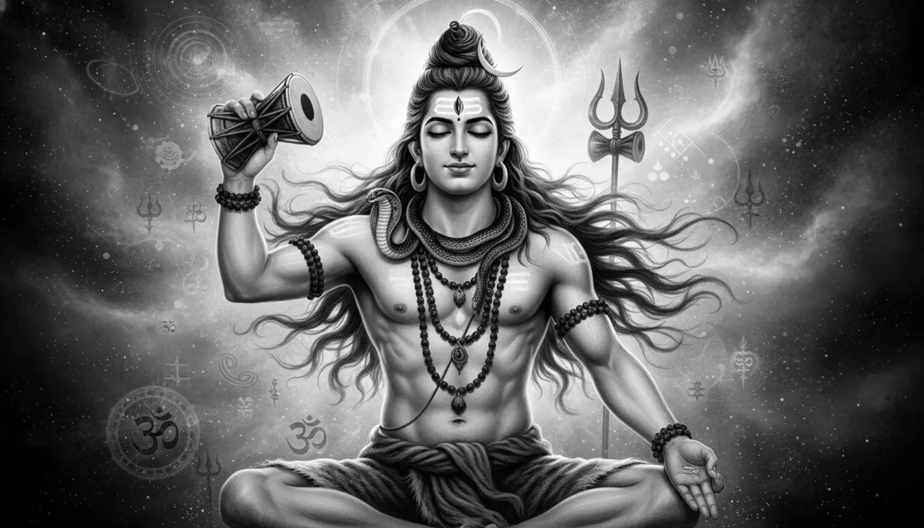 Lord Shiva with damru in black and white HD artwork