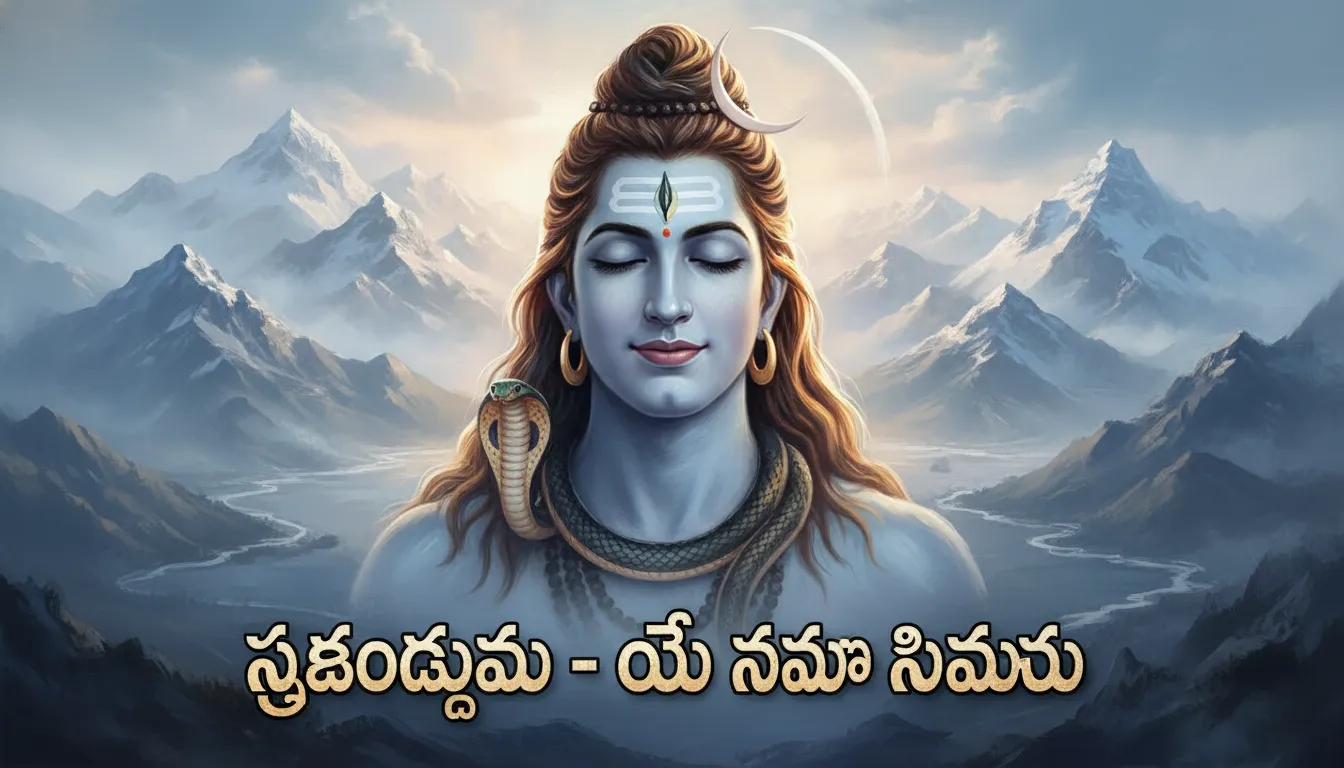 Close up of Lord Shiva's calm face with Telugu Shubhodayam wishes.