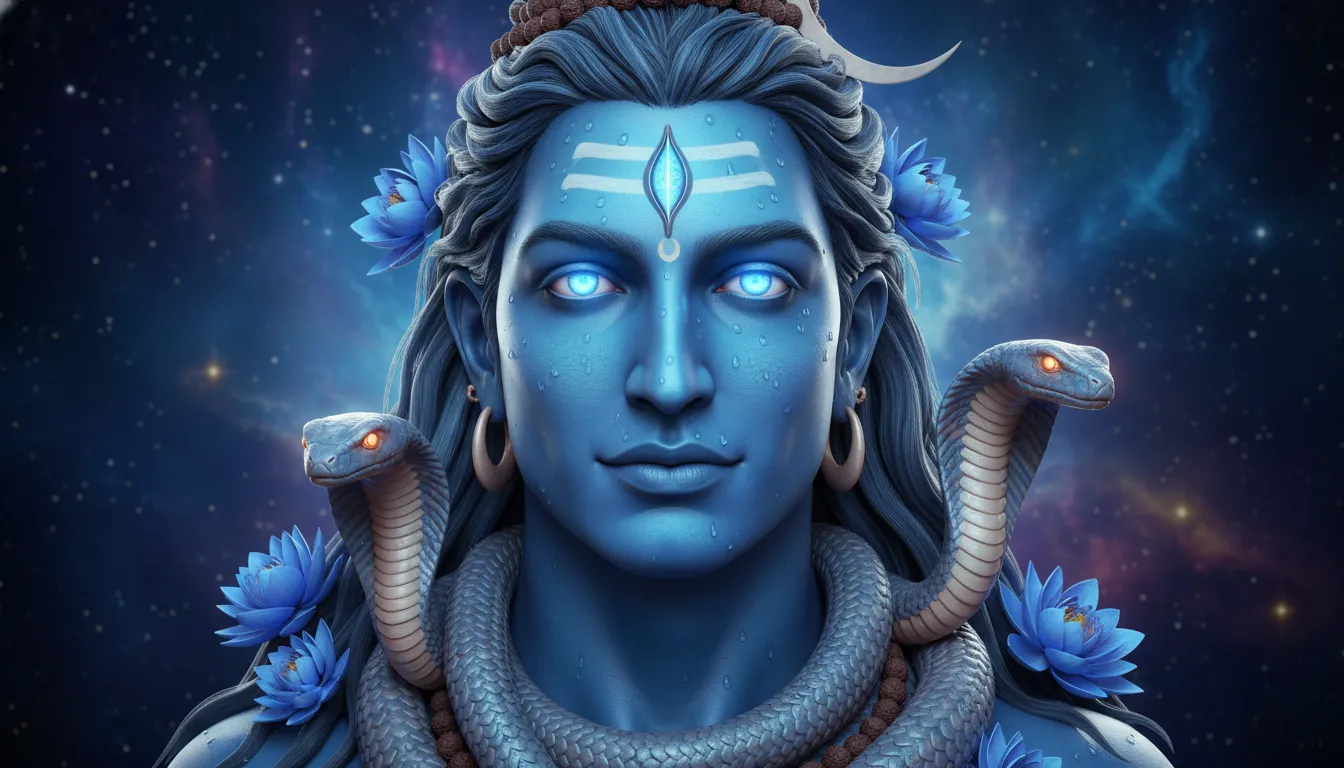 Hyper-realistic 3D blue Lord Shiva face image 1080p.