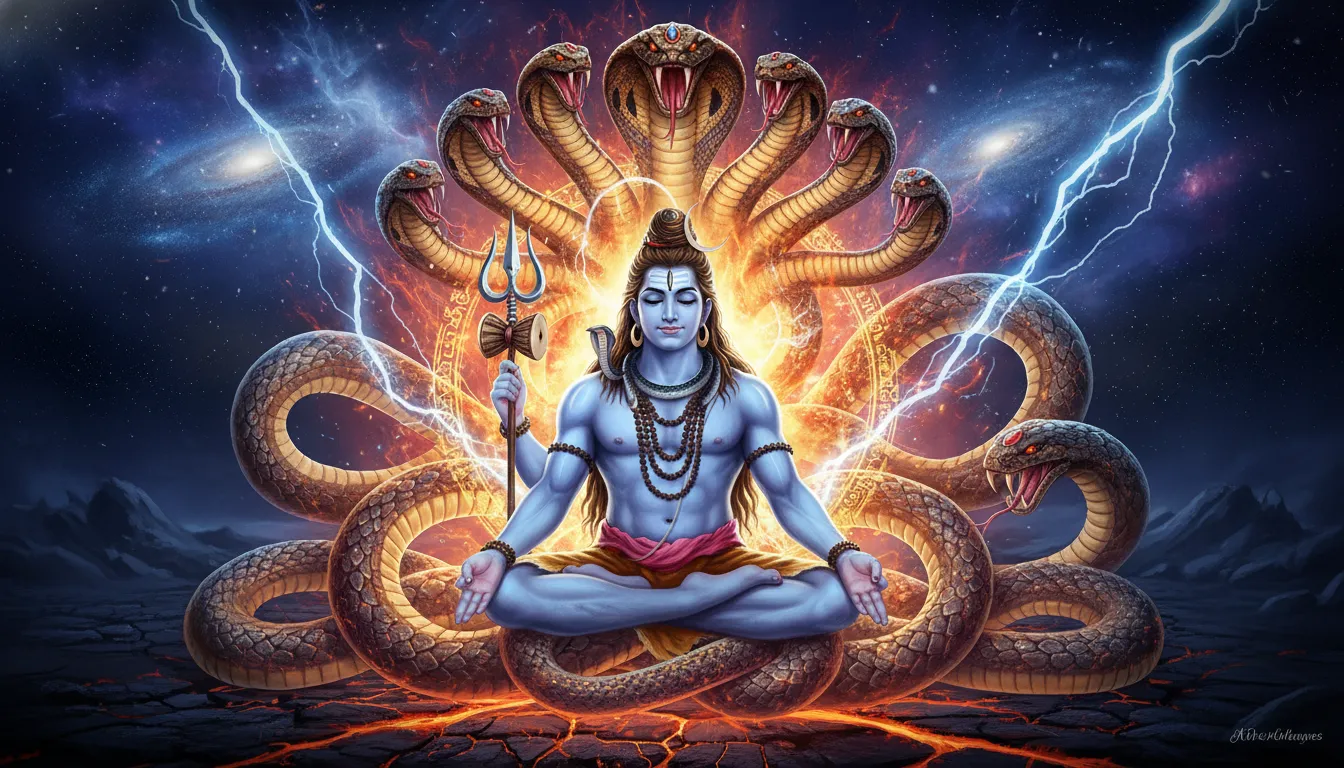 lord shiva with multi headed snake powerful cosmic digital artwork