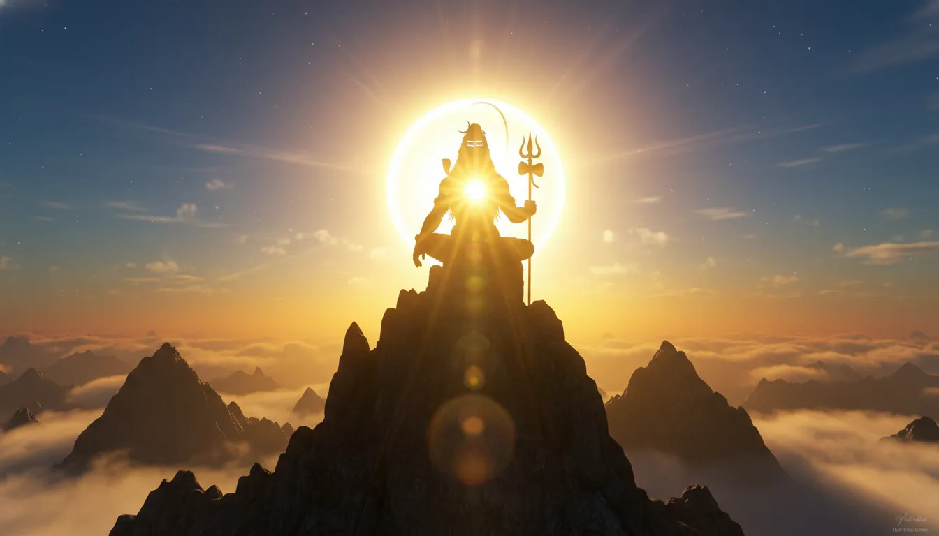 Cinematic silhouette of Lord Shiva against a bright morning sun HD wallpaper