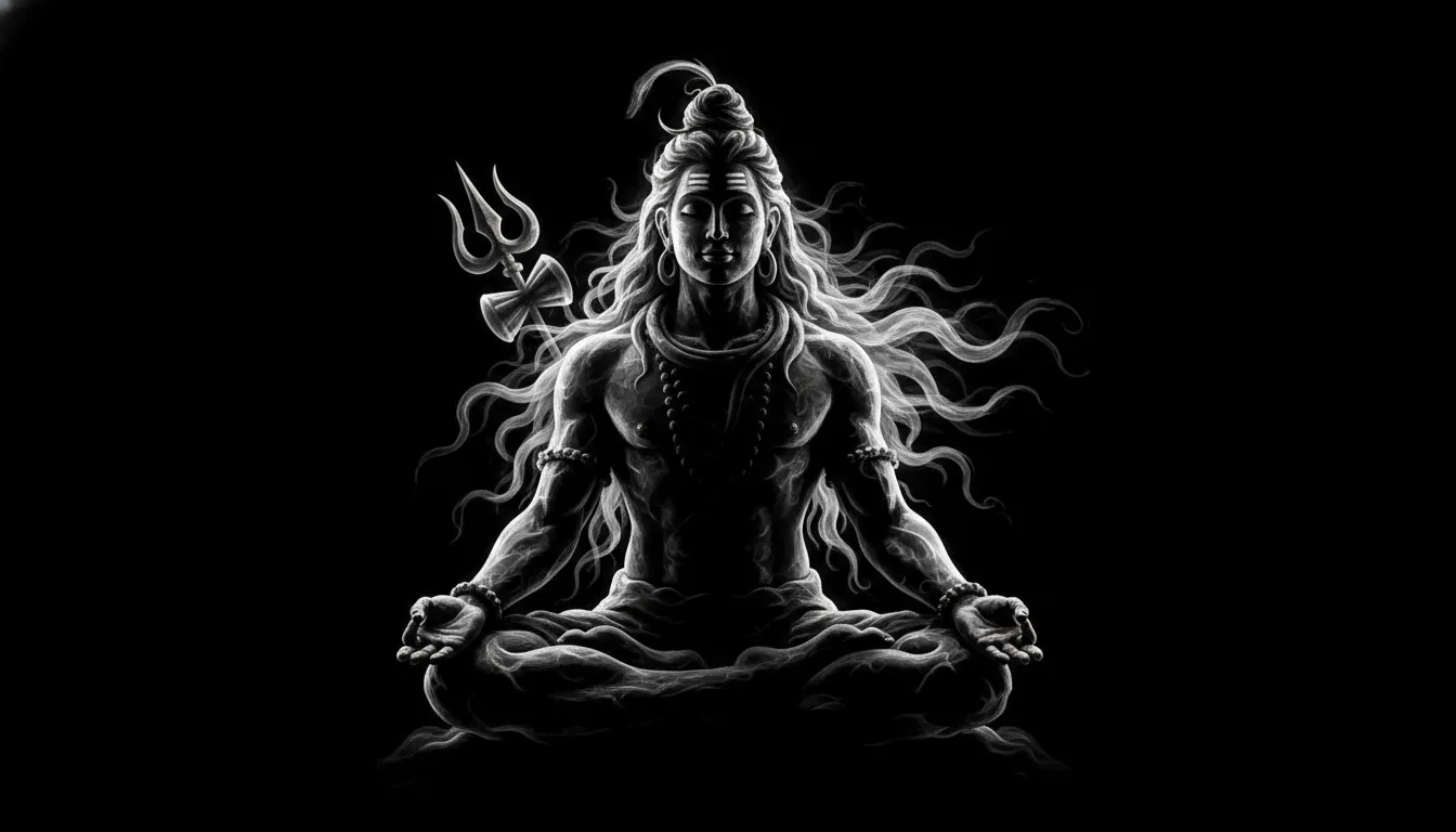 Creative abstract black and white silhouette of Lord Shiva formed by smoke and shadows