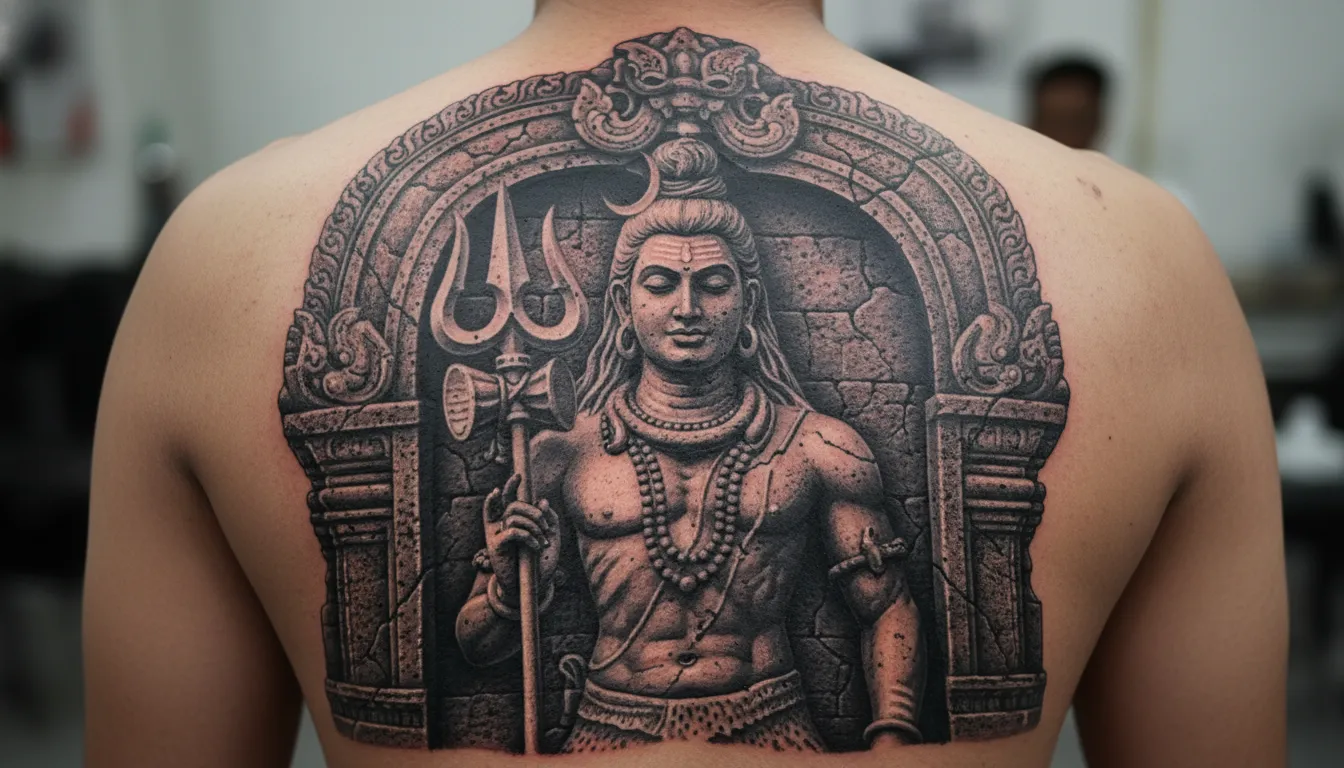 Chola architecture style ancient warrior mahadev tattoo photo