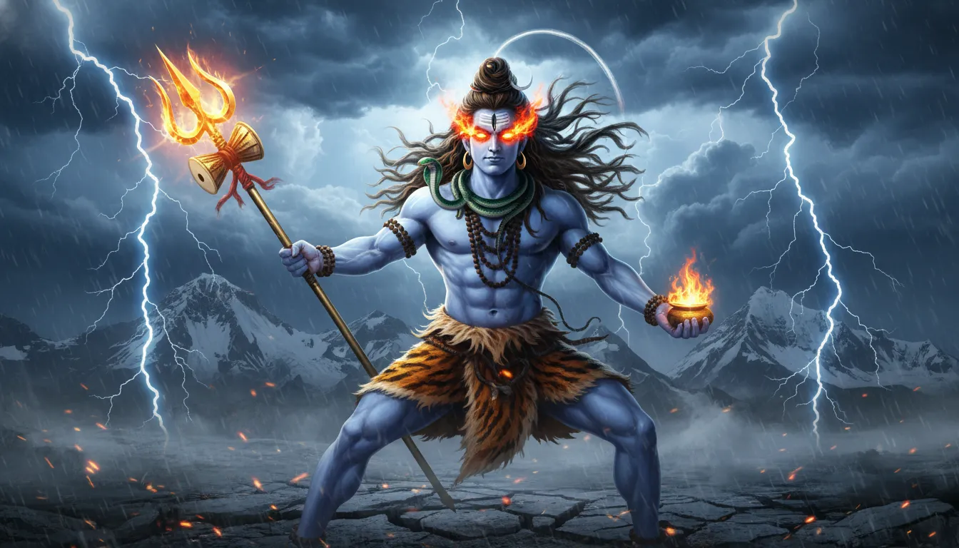 Mahadev real photo portraying the fierce Rudra avatar of Lord Shiva with intense eyes.