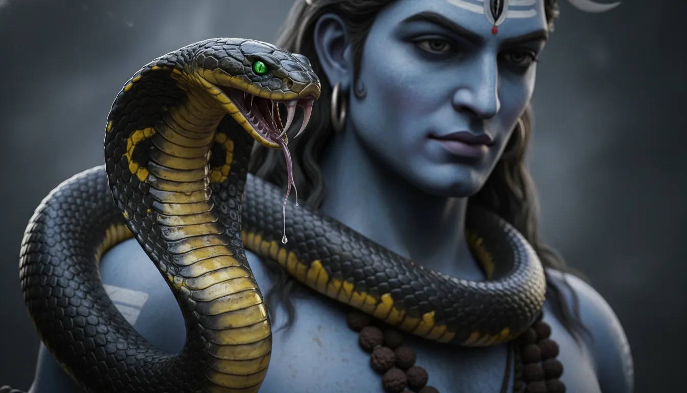 Mahadev dangerous photo hd download focusing on the angry cobra snake around Shiva's neck.