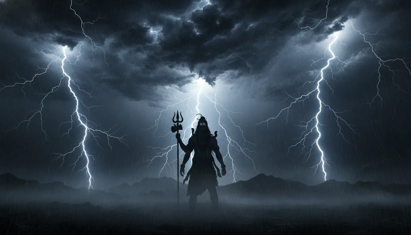 Fierce Rudra avatar of Lord Shiva with heavy storm and thunder photo editing background HD.