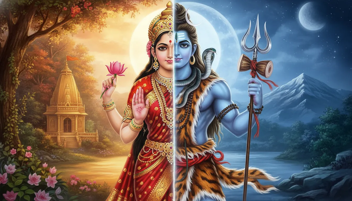 The composite half-male half-female form of Lord Shiva and Goddess Parvati split down the center.