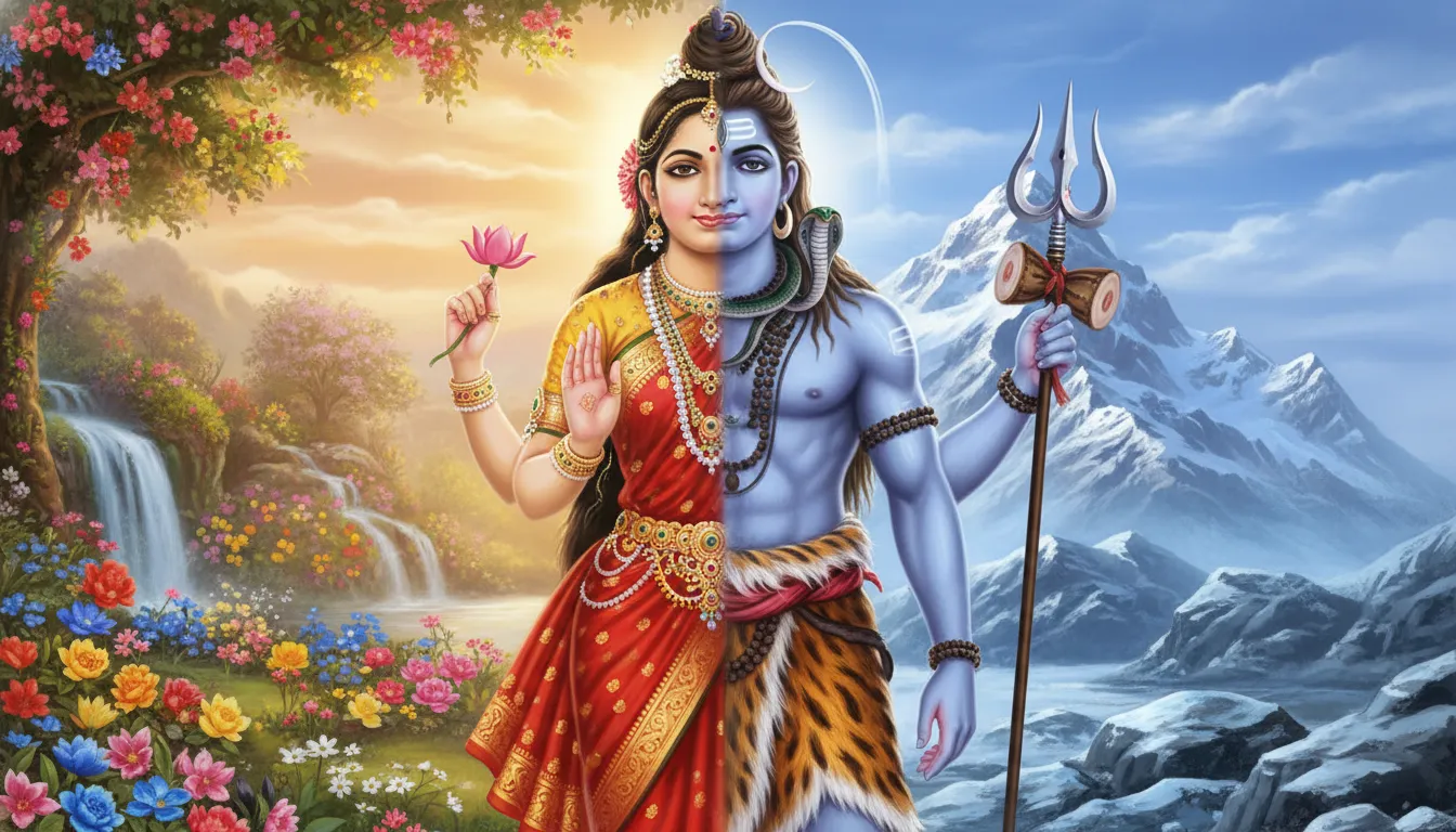 Mahadev real photo representing Ardhanarishvara, the composite form of Shiva and Parvati.
