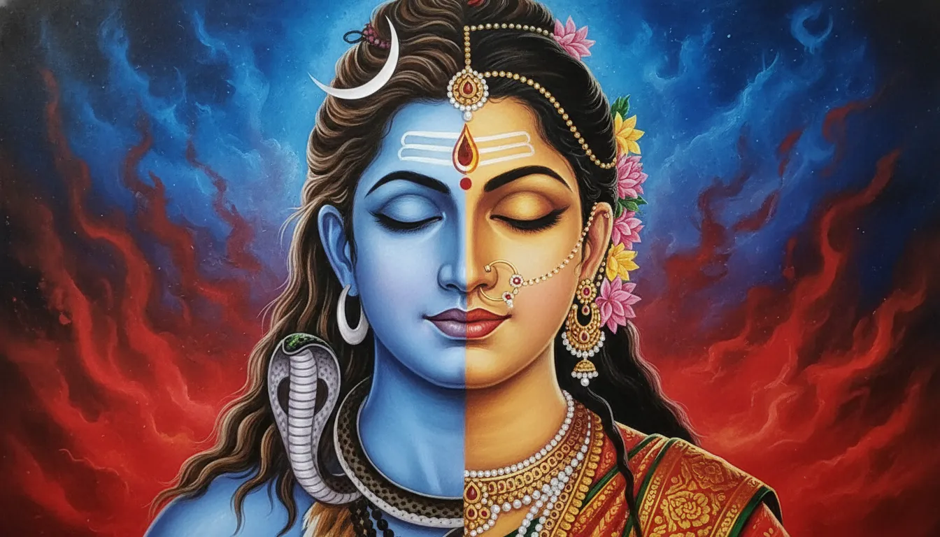 Half Shiva and half Parvati divine face representation