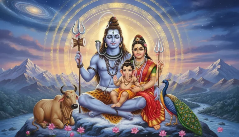 detailed artistic image of Lord Shiva Parivar with divine glow