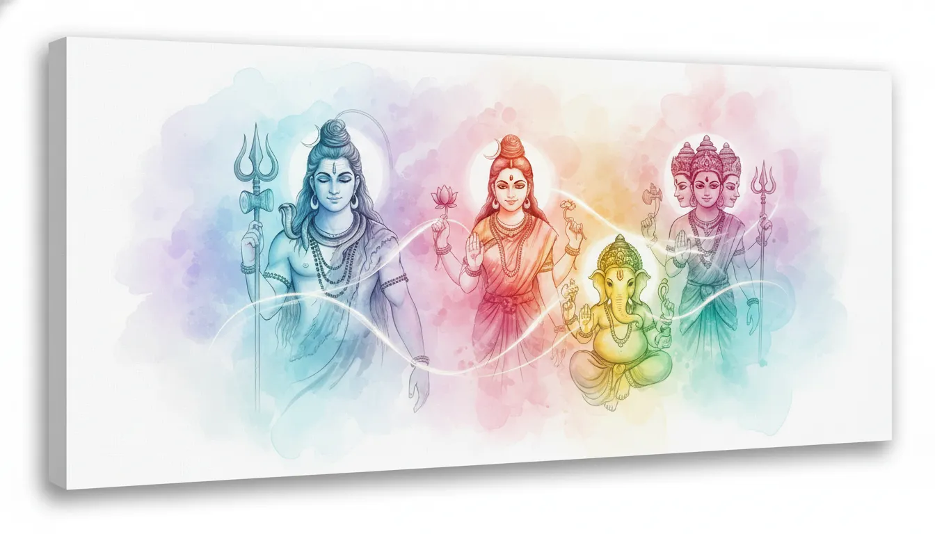 Artistic watercolor style Mahadev Parivar photo for modern home decor.