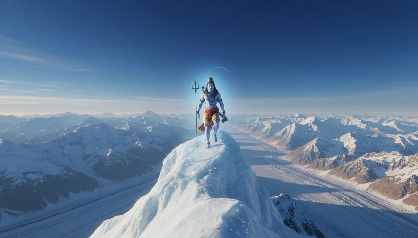 Bholenath on a solitary spiritual journey across high and icy mountain ridges.