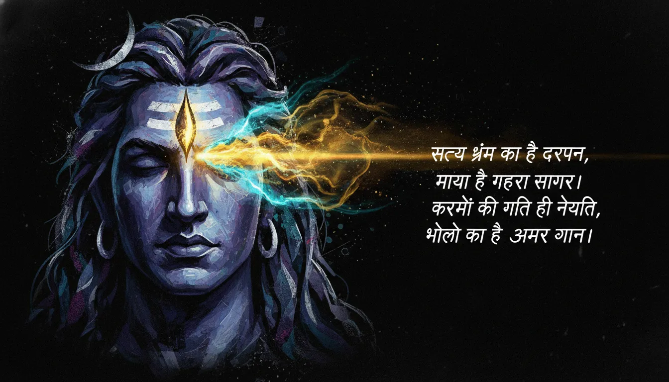 Bholenath third eye opening abstract digital art with deep shayari