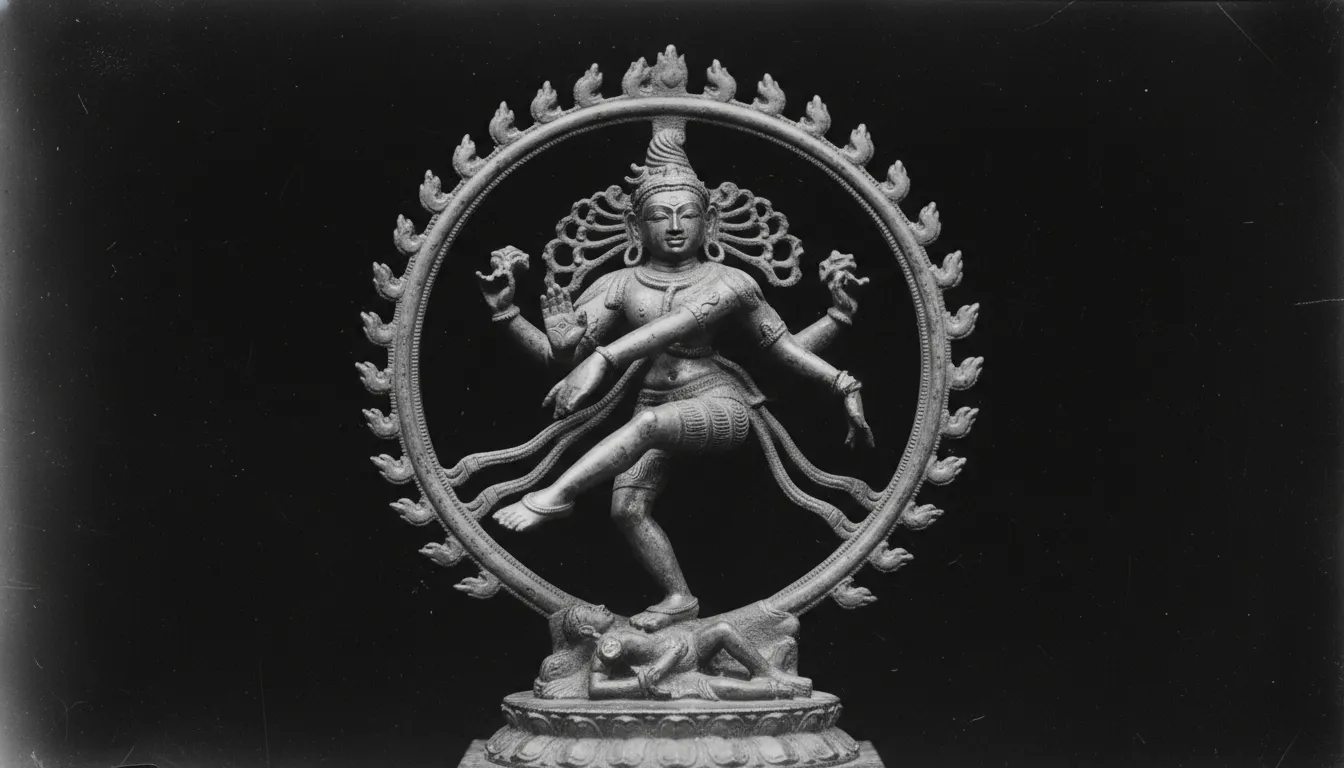 black and white vintage nataraja photograph with fire ring antique style