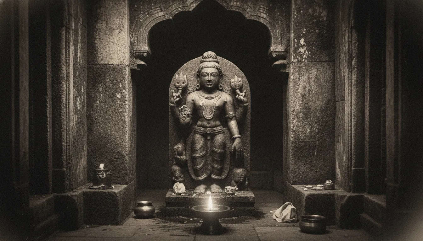Black and white vintage photo of Shiva Parvati temple old stone architecture