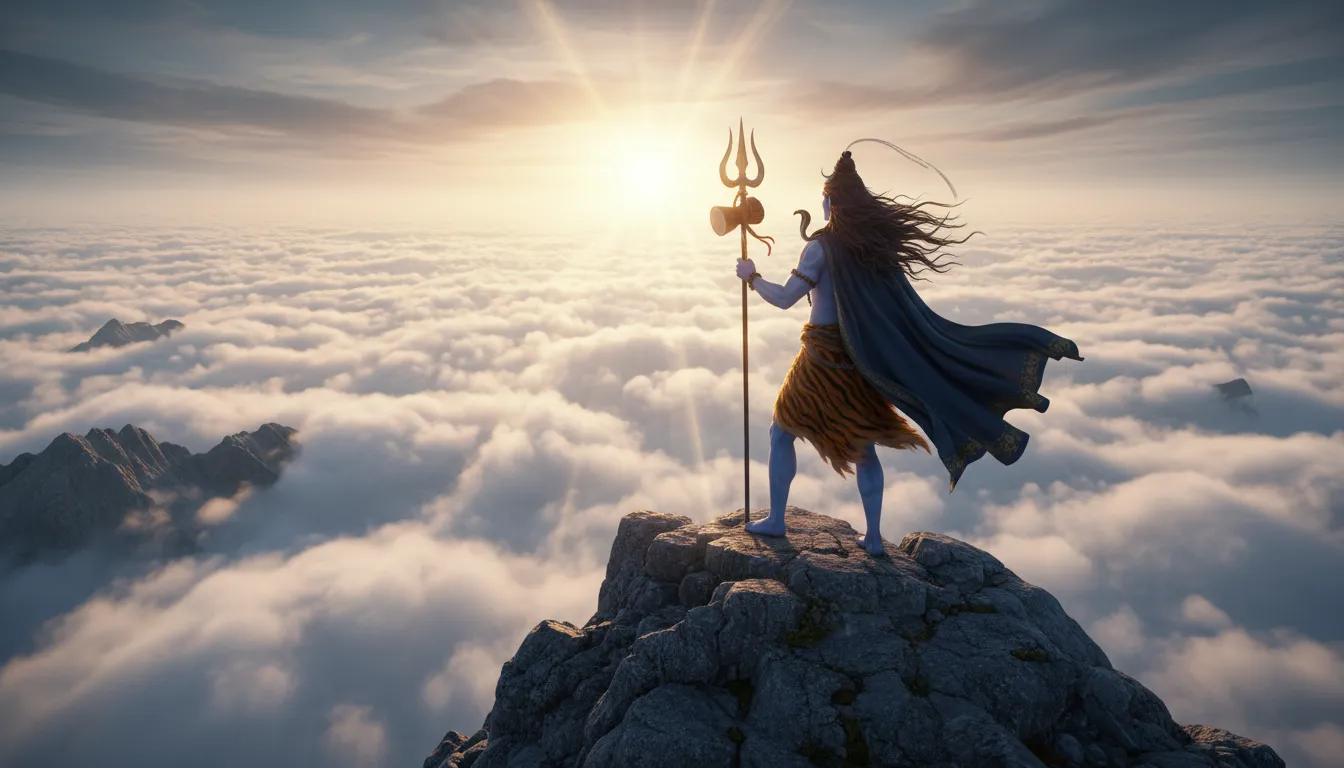 Cinematic wide shot of Lord Shiva har har mahadev photo 3d.