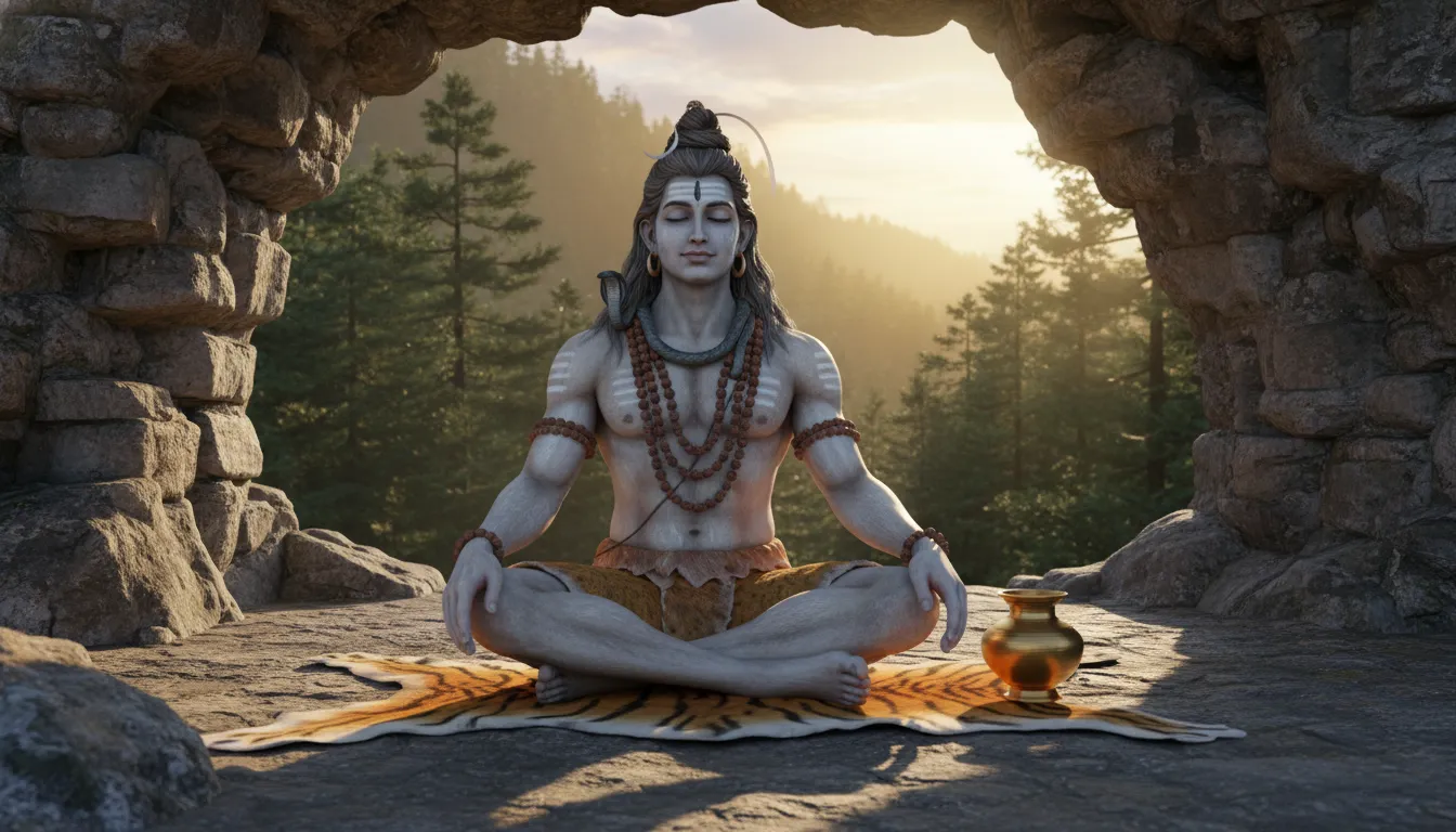 Traditional mahadev photos hd 3d wallpaper download sitting on tiger skin