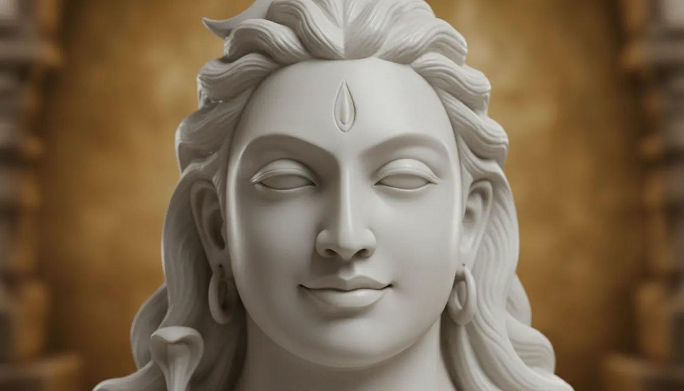 close up white marble Lord Shiva face detailed carving with third eye