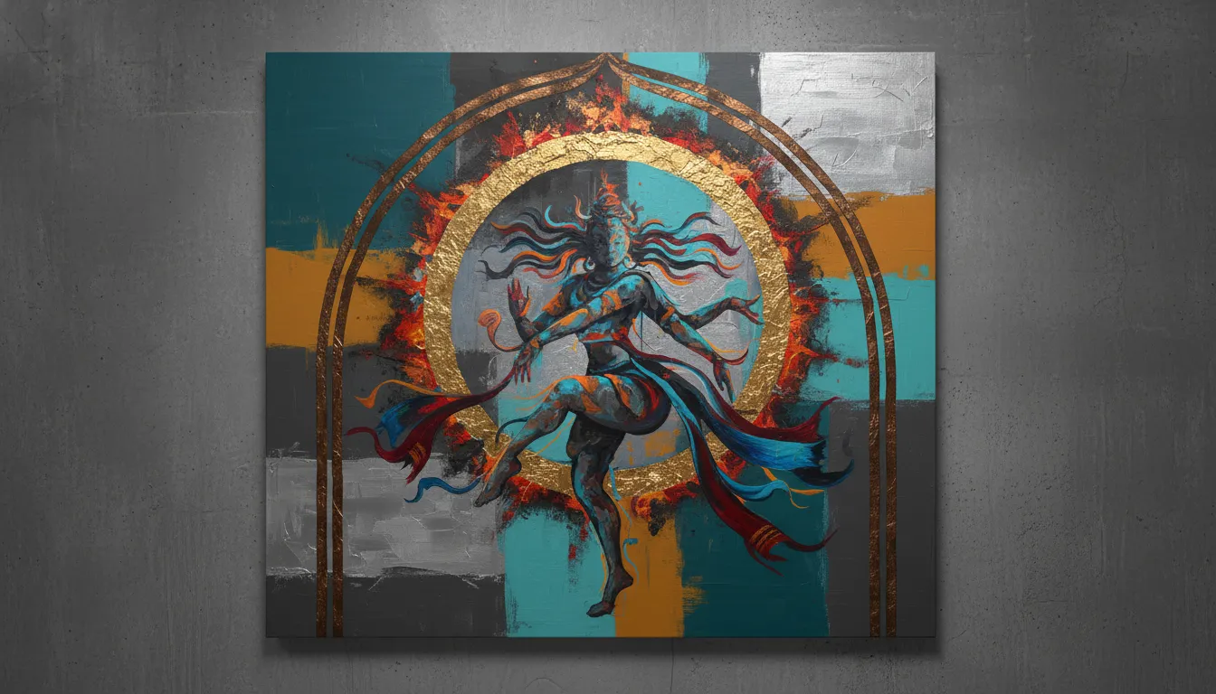 Contemporary modern art style Nataraja painting with abstract minimalist arch frame