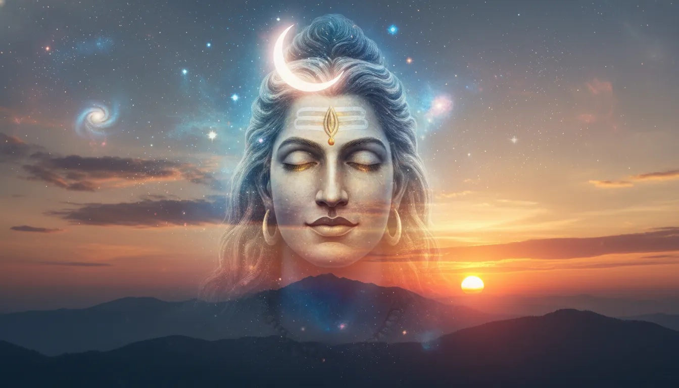 Cosmic Lord Shiva with a glowing crescent moon in the morning sky HD photo