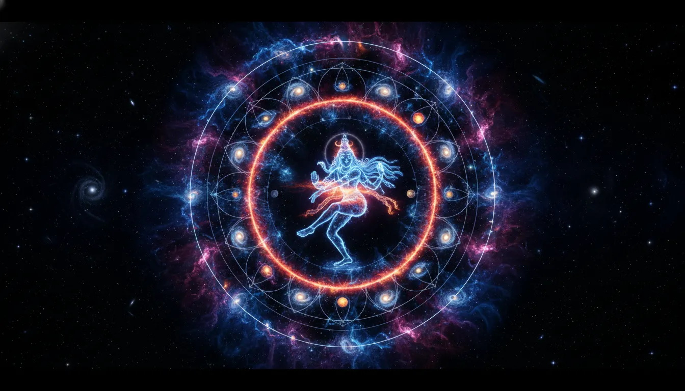 cosmic nataraja mandala with galaxies stars and planets in circular design
