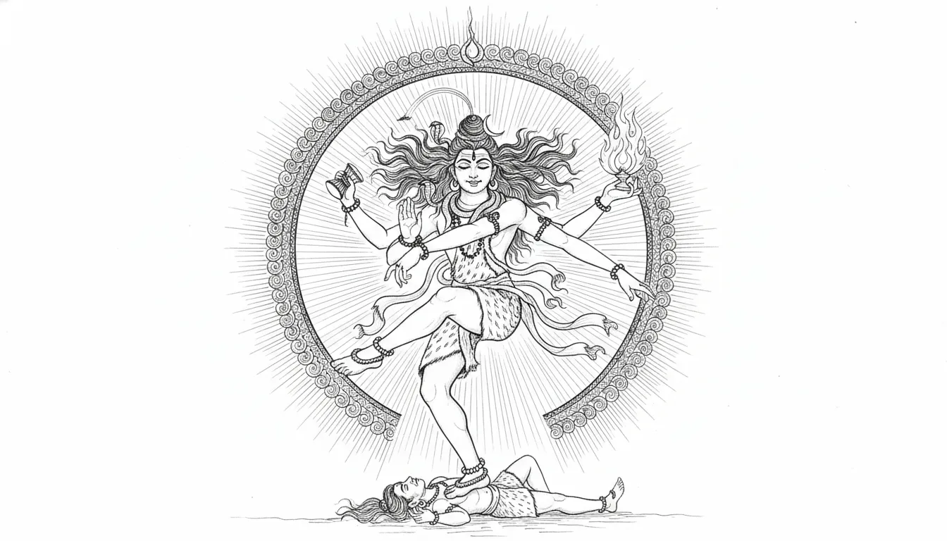 Minimalist line art of Lord Shiva performing the divine Tandava dance