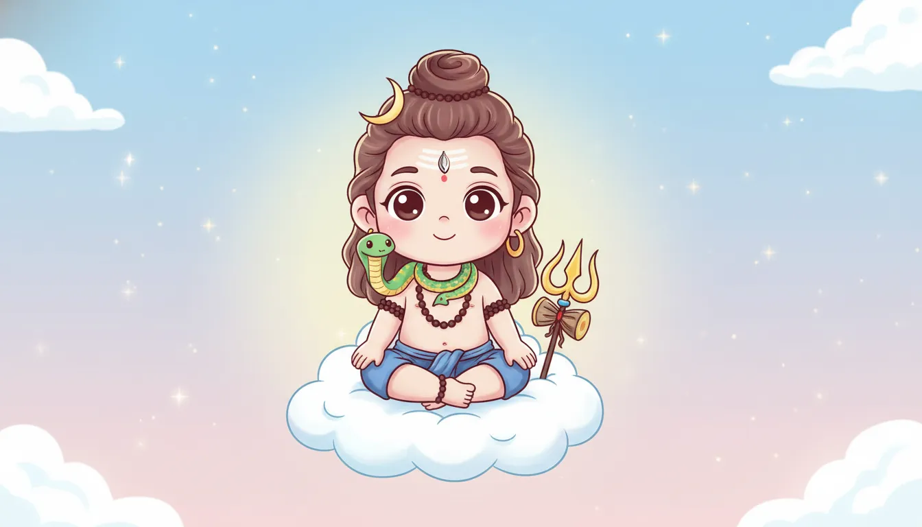 Cute and adorable Chibi style Lord Shiva cartoon illustration.