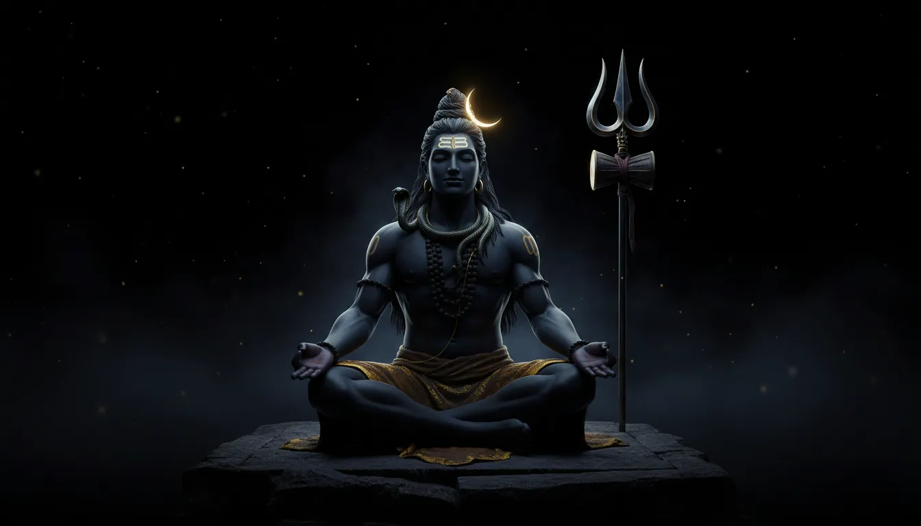 Dark aesthetic Shiva wallpaper with blue energy aura 4K