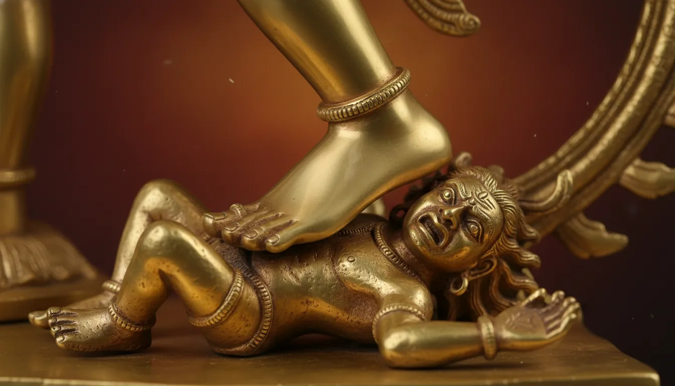 golden nataraja crushing demon apasmara under right foot close view