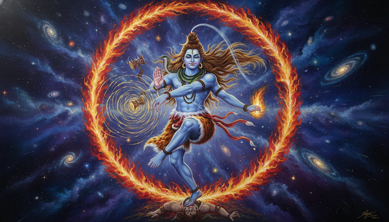 Dev ke Dev Mahadev photo displaying Lord Shiva performing the energetic cosmic dance Nataraja Tandav with fire effects.