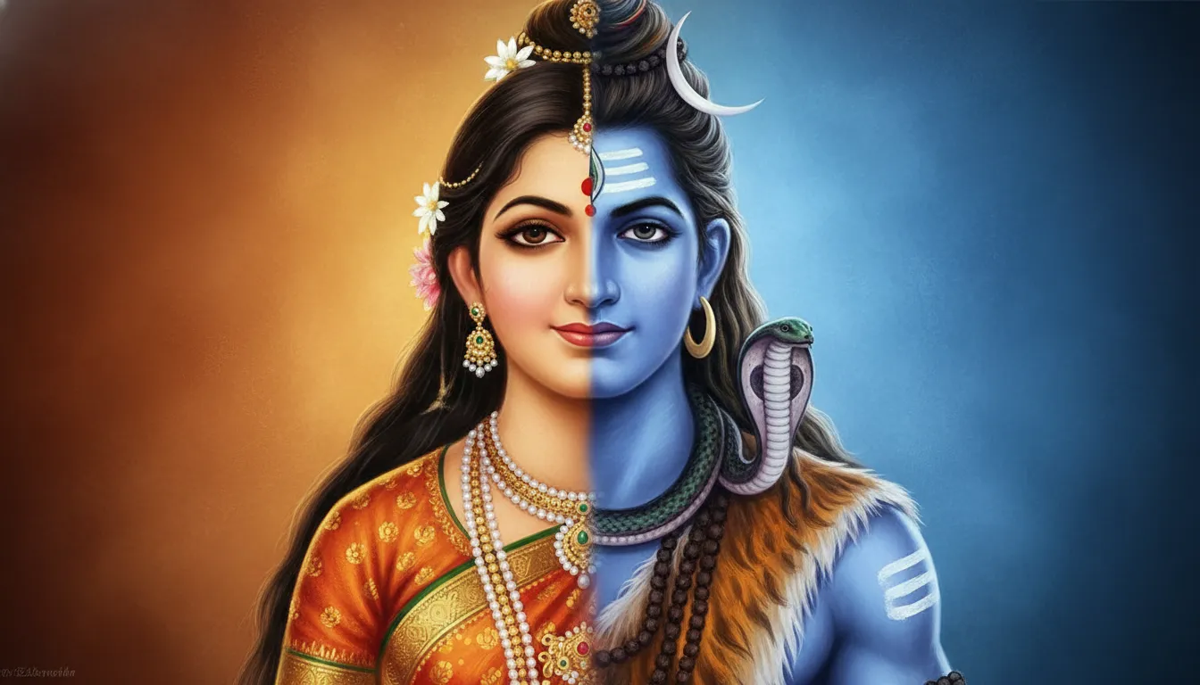 Beautiful representation of Ardhanarishvara showing half Shiva and half Parvati.