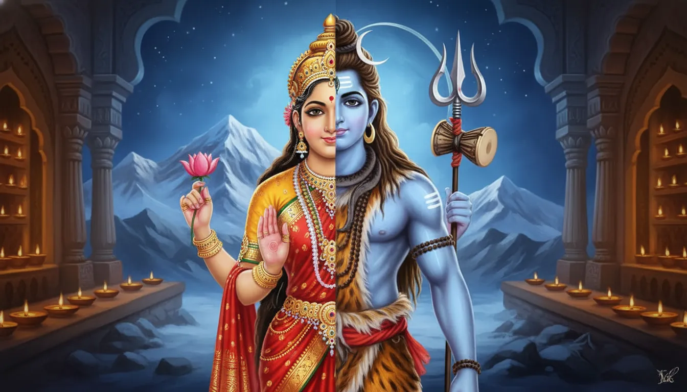 Half Shiva half Parvati Ardhanarishwara form mahadev shankar bhagwan ka photo.