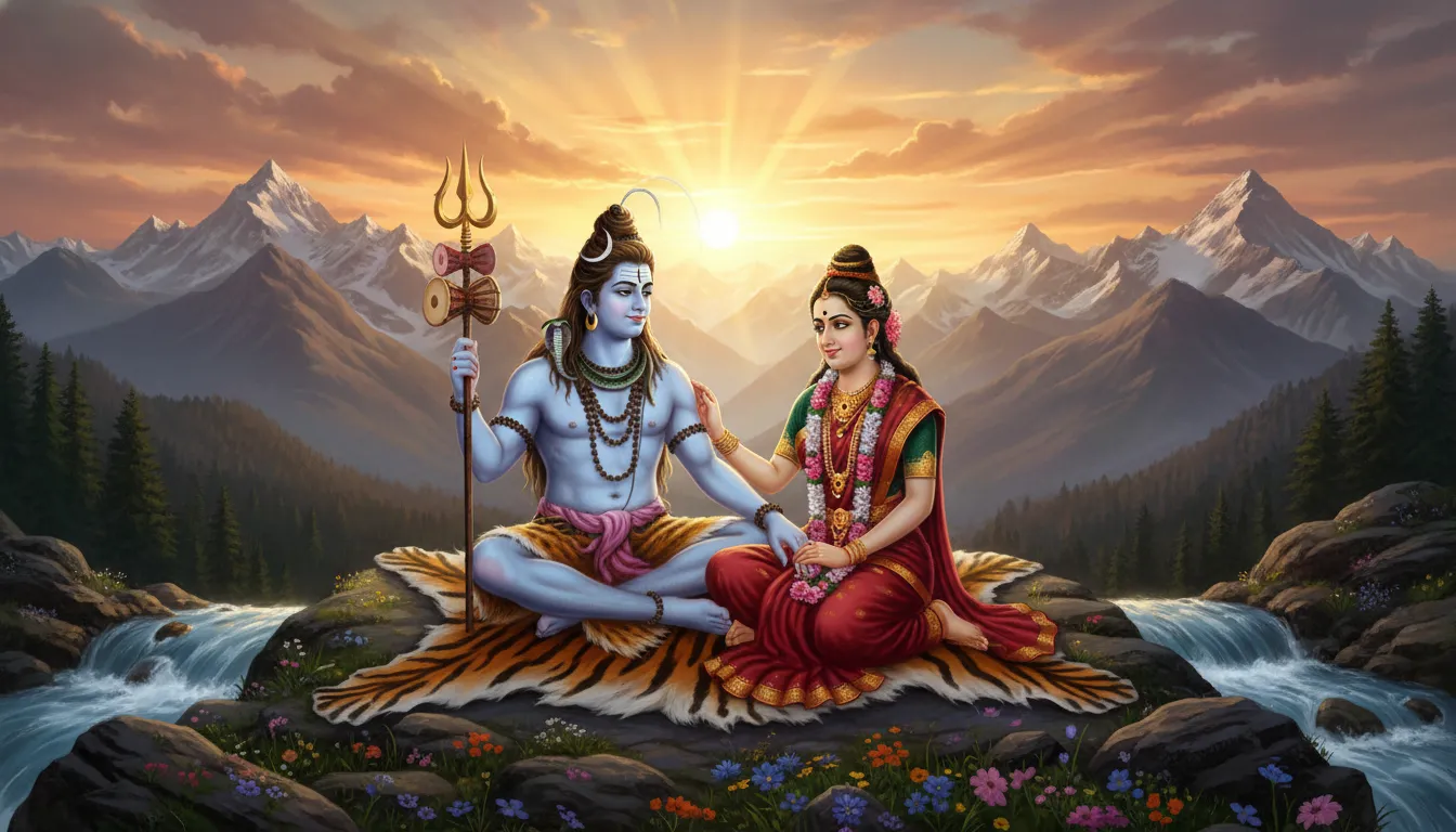 God Shiva and Goddess Parvati beautiful 1080p HD image for desktop.